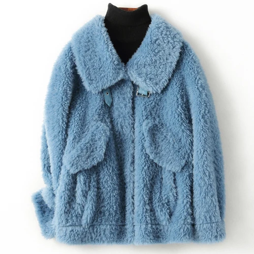 Gray Blue Tcyeek пальто из натурального меха для женщин, стрижка овец, верхняя зимняя винтажная куртка, женская одежда, корейское элегантное шерстяное пальто Hiver 1999 - Цвет: Gray Blue
