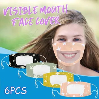 

6PCS Smile Communicator Face Mask with Clear Mouth Expression Lip Reading Mask Filter Washable Bandana Face Cover 2020#3