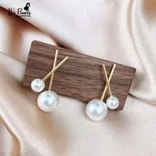 Мы с цветочным узором в Корейском стиле с перекрестными ремешками золотого цвета обувь с жемчугом, серьги со шпилькой, для Для женщин и девочек; Простые; элегантные; Изящные серьги ol модные женские украшения для ушей, серьги