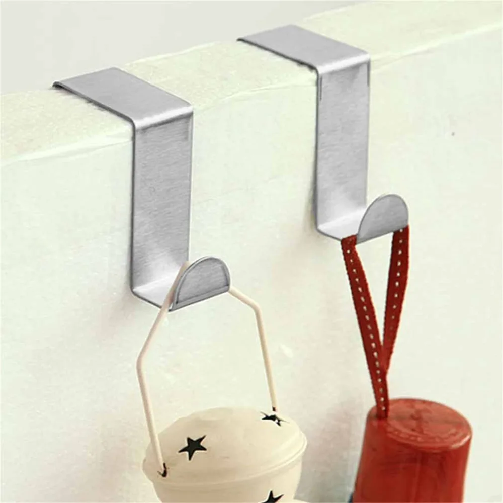 2Pcs Stainless Steel Door Hooks Hanging Kitchen Cabinet Clothes Hanger On Door Back Type Strong Practical Home Accessories