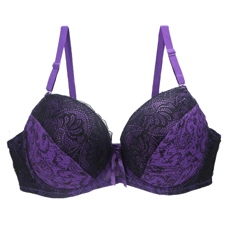 New Sexy Lace Push Up Bras For Women Plus Size Female Plunge Bow Floral Lingerie D DD EF Full Cup Brassiere 4