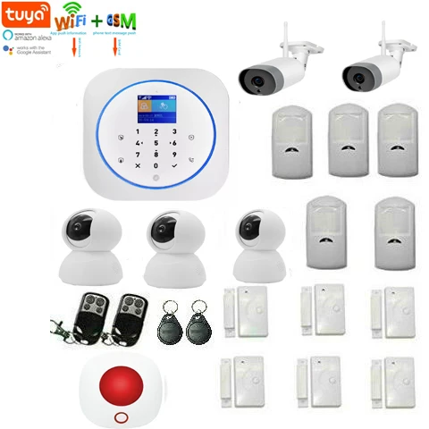 

SmartYIBA Tuya APP GSM Smart Home Security WIFI Burglar Alarm System Touch Keyboard Siren PIR Sensor RFID Card Arm Disarm