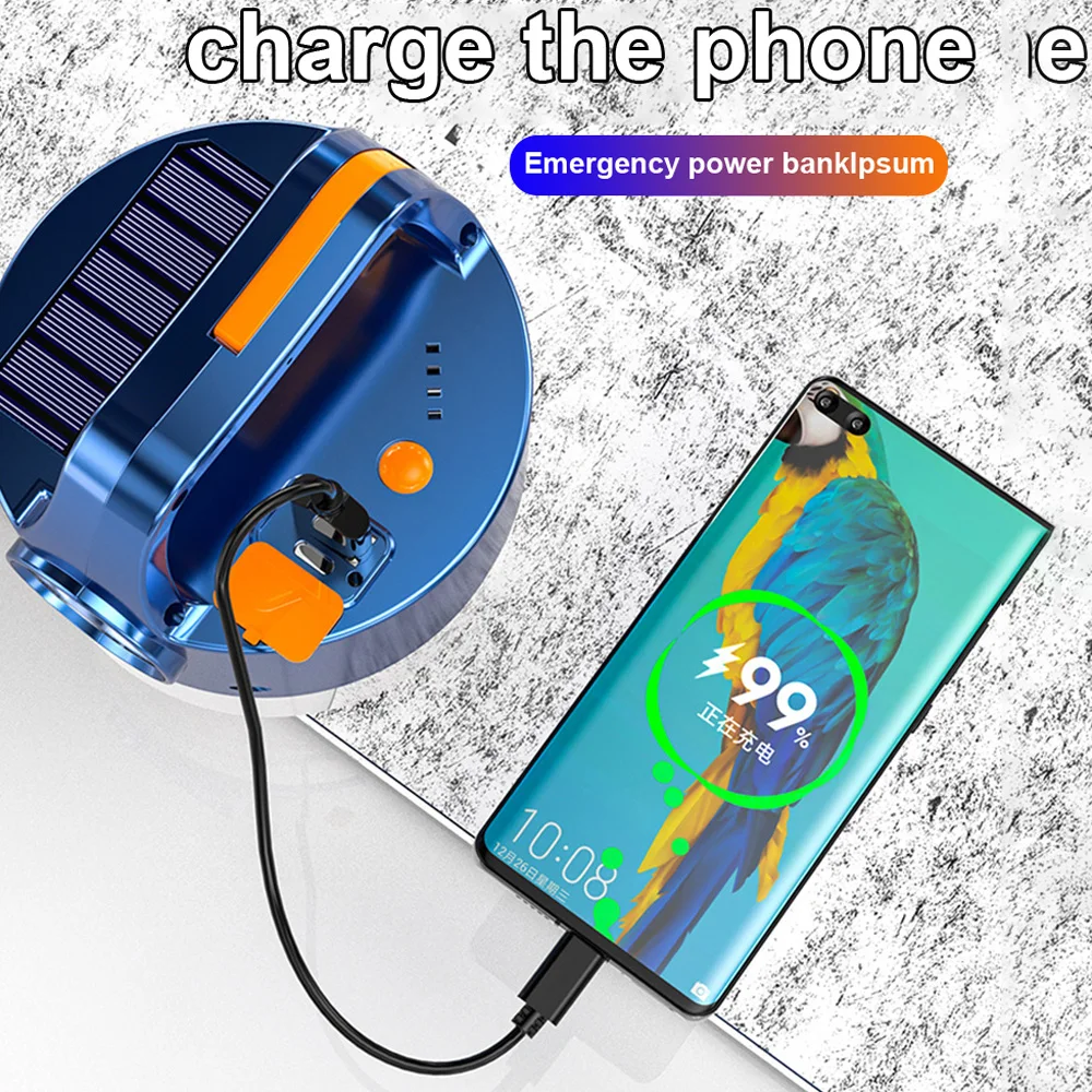 800 Watts Portable Solar Power Camping Light USB Rechargeable Flashlight Tent Lamp Camp Lanterns Emergency Lights For Outdoor