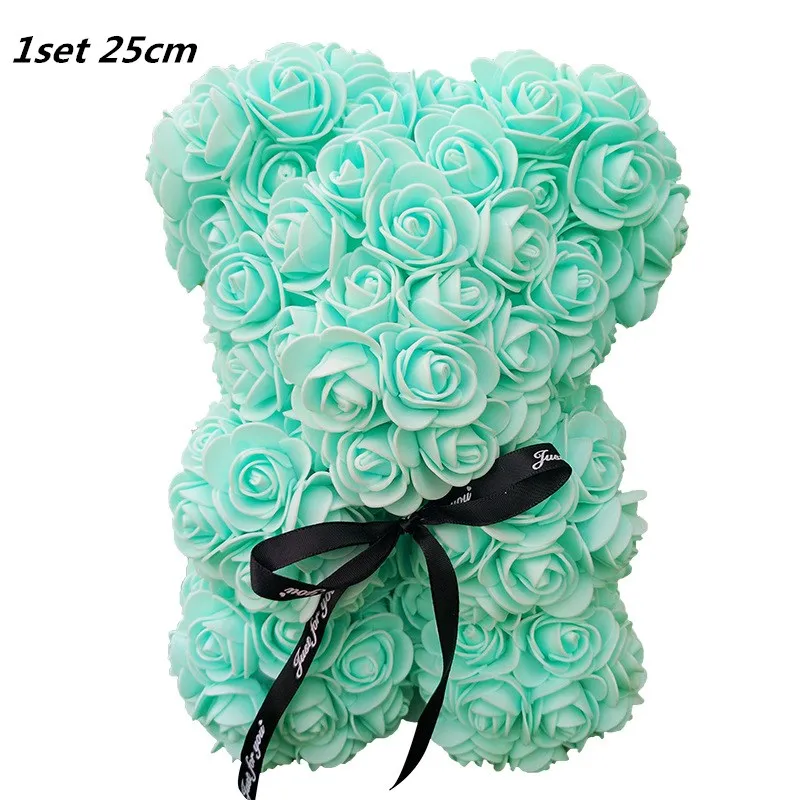 Green 25cm no box Мишка из роз 25 см розовый мишка плюшевый искусственный цветок этернель медведь Роза для женщин Подарки для девочек - Цвет: Green 25cm no box