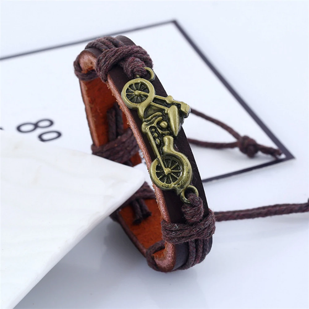 Fashion Leather Alloy Motorcycle Men Bracelets For Women Handmade Weave Female Men Bracelet Jewelry bracelet jewelry