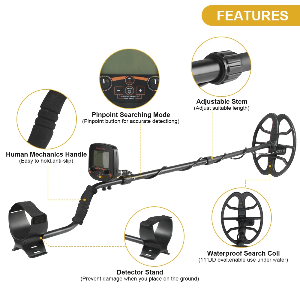Depth Waterproof Metal Detector Underground 2m Gold Detector Digital display Pinpointing With backlight High frequency 19