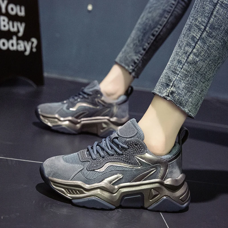 Fujin/женские кроссовки на платформе; повседневная обувь; увеличивающая рост дышащая модная женская обувь из флока на толстой подошве