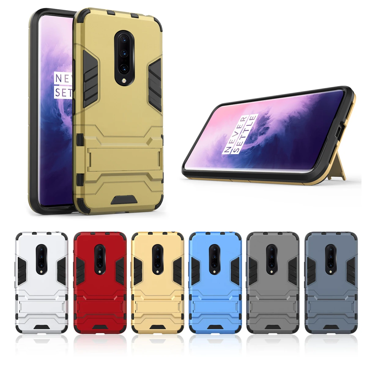 Для OnePlus 7 Pro 7 6T задний двухслойный чехол из ТПУ+ PC гибридный чехол противоударный защитный чехол с защитой от царапин с подставкой Fundas - Цвет: Golden