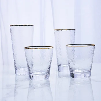 

2 Pcs/lot Japanese style Golden edges Whisky Cups transparent morning water glass home juice cups wine glass GLA-40