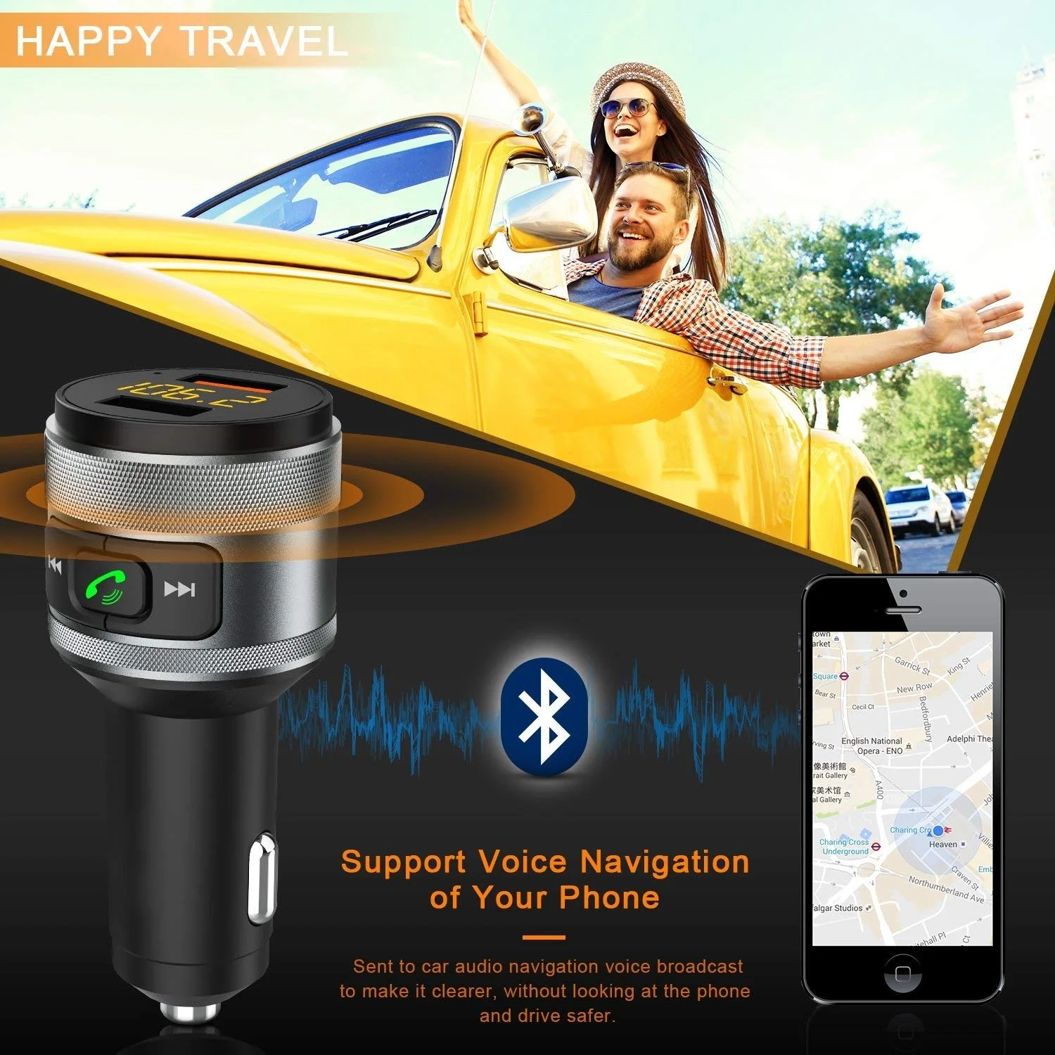 Автомобильное зарядное устройство USB Quick Charge 3,0 для телефона, Bluetooth, fm-передатчик, автомобильное зарядное устройство, Универсальный двойной USB, быстрая зарядка