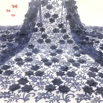 

French Net Lace Fabric 2018 High Quality African Nigerian Embroidered Tulle Lace Fabric With Beads For Wedding Dress XX2017B-2