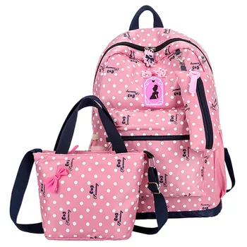 

women backpack student schoolbag for Teenage girls cotton Travel bag Female Bookbag Shoulder Bag Pencil Case Three-piece #823