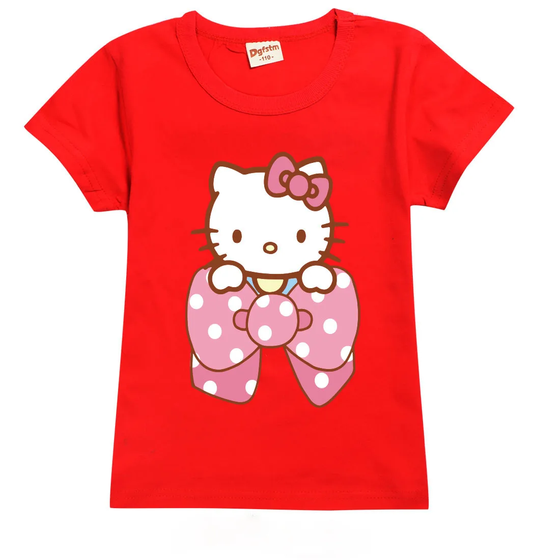 thumbnail image 1 of Hello Kitty moda para chicas de algodón a rayas de manga corta Camiseta niños verano Casual dibujos animados impreso Tops ropa para niños, 1 of 5