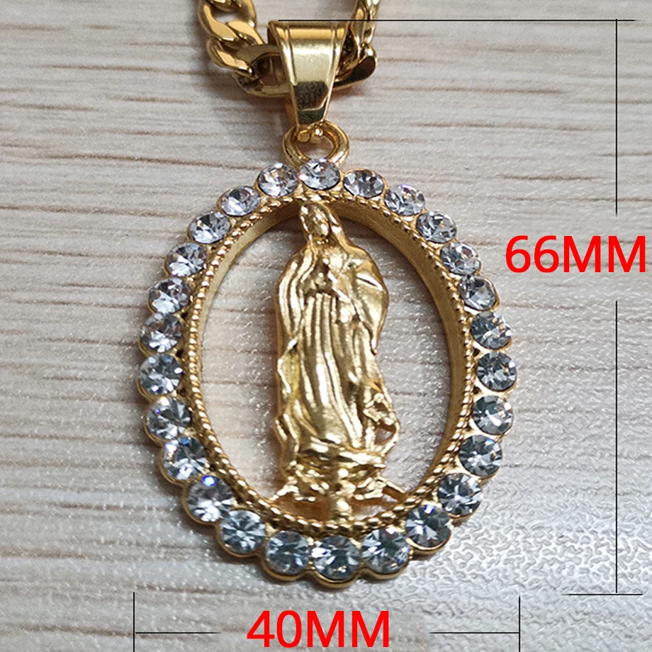 Золотые ожерелья и подвески в стиле хип-хоп Iced Out Big Virgin Mary, цепочка из нержавеющей стали для женщин, христианские ювелирные изделия, Мадонна XL1145 - Окраска металла: Gold Color