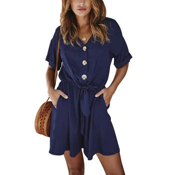 

OL Solid Loose Palysuits Women Summer Yellow Short Sleeve Shirt Jumpsuit Red Rompers Ladies High Street Green Overalls Jumpsuits