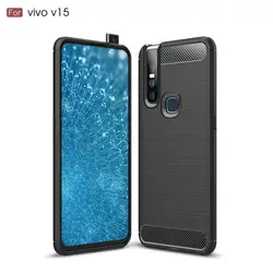 Углеродного волокна крышка для Vivo V15 прочный армированный чехол для телефона из мягкой TPU щеткой из шероховатой резины силиконовый