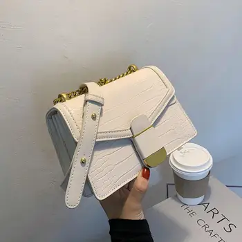 

Crocodile pattern Square Crossbody bag 2020 New Quality Leather Women's Designer Handbag Contrast color Shoulder Messenger Bag