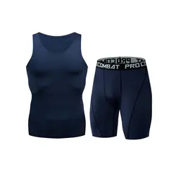 Летний мужской спортивный костюм эластичная сухая футболка для отдыха модный фитнес-жилет костюм сжатая одежда для бега Мужской