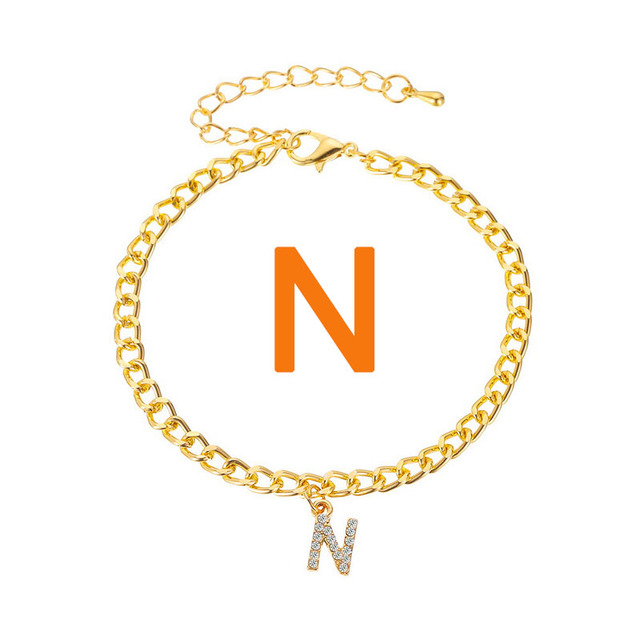 Initial Letter Rhinestone Bracelets Anklet For Women Boho Gold Color Chain Alphabet Pendant Summer Beach Girls Jewelry