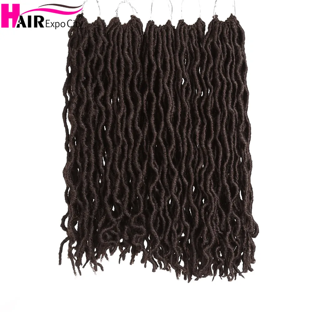18Inch Goddess Faux Locs Crochet Hair Synthetic Wave Hair Ombre Braiding Hair Extensions Handmade 18Strands Hair Expo City