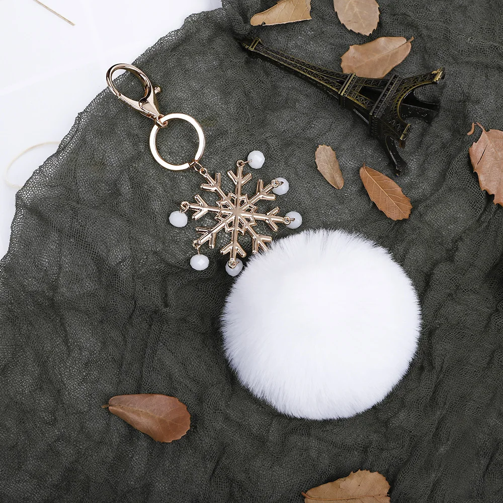 

Originally Autumn and Winter Snowflake Car Key Link Simulated Rabbit Bag Hanger Christmas Gift Euramerican Hair Ball Hanger