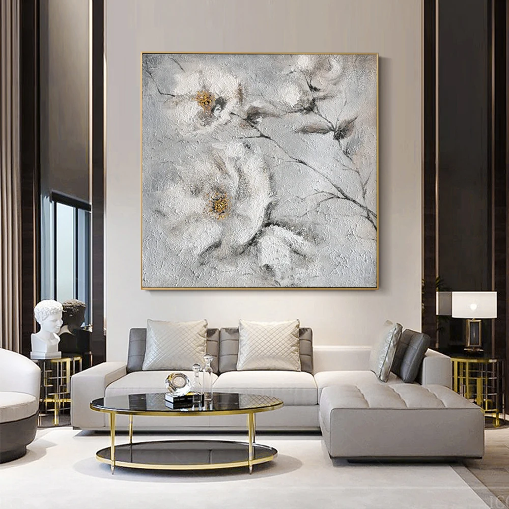 

Modern Abstract White Flowers 100% Hand Painted Oil Painting On Canvas Handmade Wall Art Home Decoratio Large Murals Customized