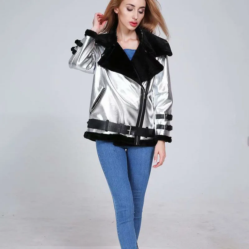 

Female Coat Lamb velvet Thickened Women Cotton Jacket High Quality Winter Warm Fashion Locomotive Lapel Fur Women Jacket JK283