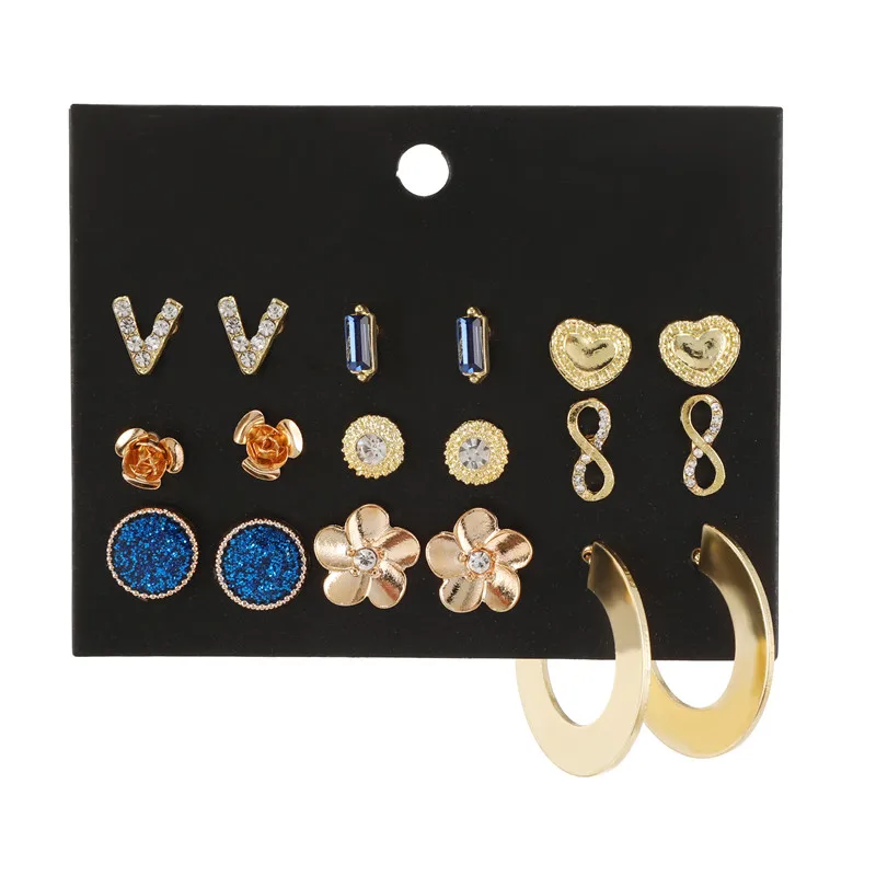 Комплект сережек в стиле бохо 9 пар/комплект набор для женщин панковские