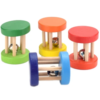 

Baby Rattle Toys Ball Rattle Wooden Toys in Drum Shape with Bell Baby Music Intellectual Development Education Toys Musical