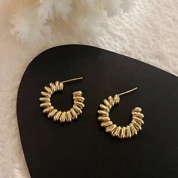 

New Punk Metal Gold Color Hoop Earrings For Women Jewelry Irregular Circle Twisted Metal Spring Party Ear Accessory Jewelry