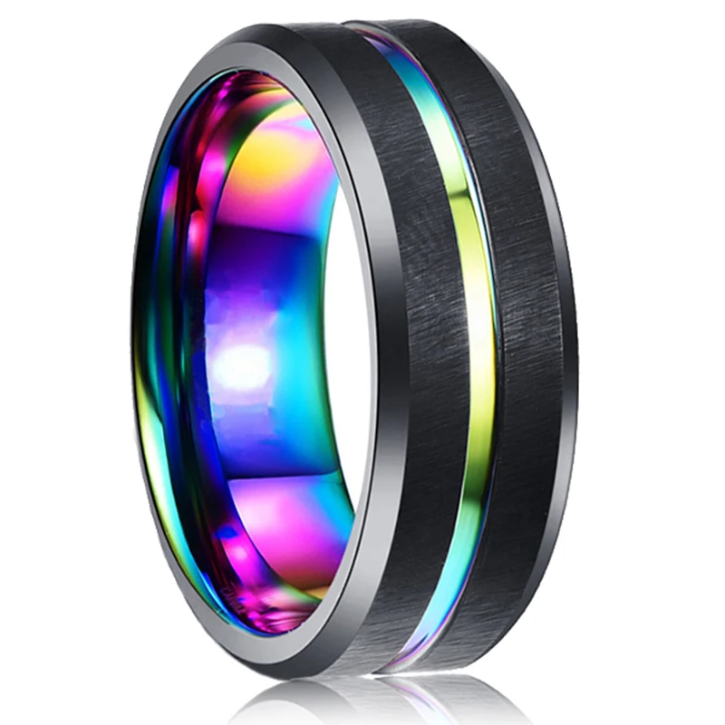 Fashion Men 8mm Black Tungsten Wedding Celtic Dragon Ring Inlaid Purple Zircon Punk Men Stainless Steel Purple Carbon Fibre Ring 