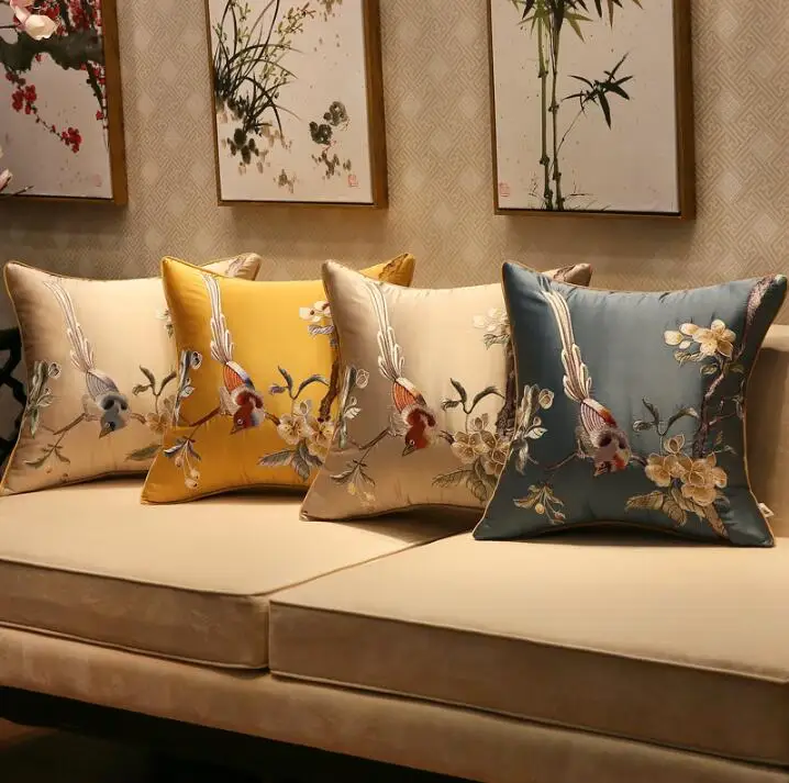 Дворцовая вышивка птица цветок качество Подушка с внутренней подушкой сатиновая Подушка кресло-Подушка декоративная для подарка