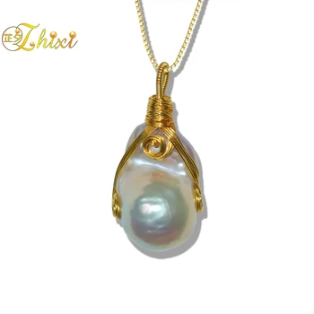 

ZHIXI high quality 15-16mm Baroque pearl necklace&pendant with real pearl new style D323
