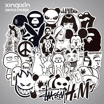 

100 pcs Black and White Rock Cartoon PVC Toys Cool Stickers For Kids Luggage Notebook Laptop Sticker Bomb Car-Styling