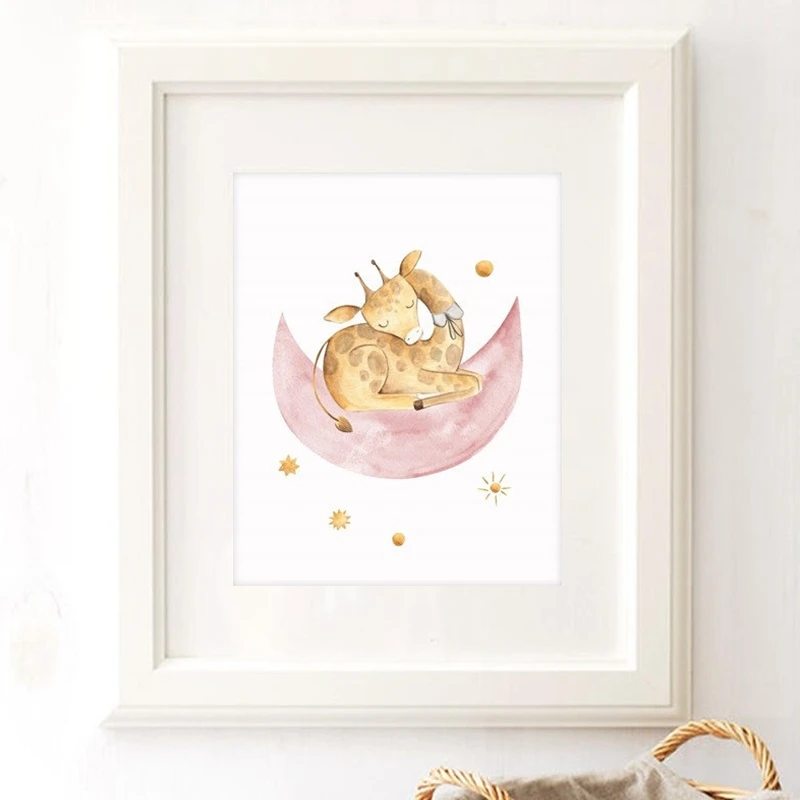 Sleeping Giraffe Prints Kids Room Decor