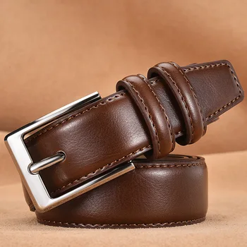 

Men's Cow Genuine Leather Belts Luxury Designer Strap Male Belts for Men Vintage Pin Buckle Cowskin Leather Business Male Belts