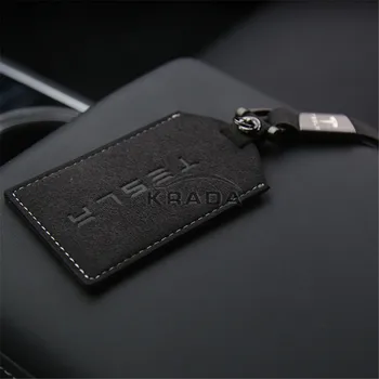 

1X Alcantara Keybag For Tesla Model 3 2016-2020 Comfortable Texture Leather Keychain Key Fob Card Holder Car Accessories