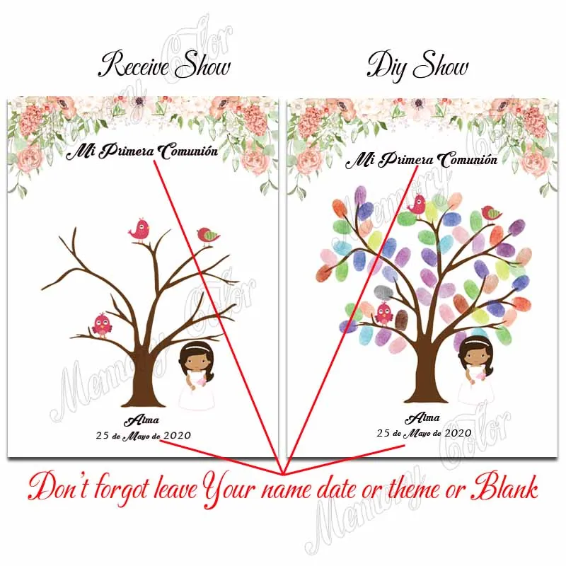 Personalized Theme Name Date Fingerprint DIY Painting Guestbook For Girl First Holy Communion Party Decoration (No Wood Frame)