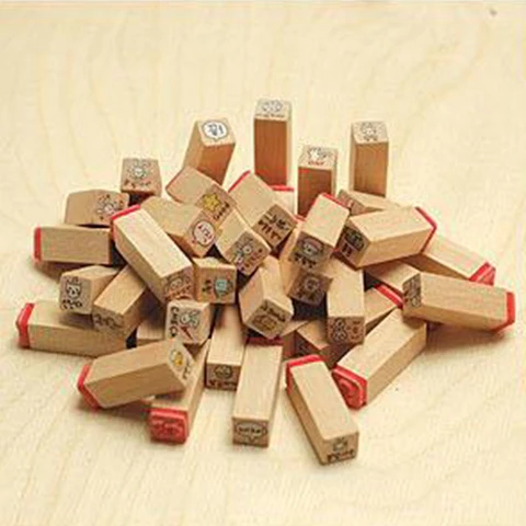 Мультяшный кролик DIY деревянный штамп блоки детские игрушки подарки художественный логотип штамп деревянная коробка упаковка 40 шт SK762