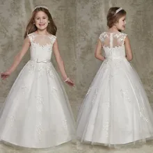 Изготовленные На Заказ Платья с цветочным узором для девочек на свадьбу, платье принцессы с аппликацией и кружевным бантом, винтажное платье для первого причастия