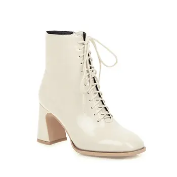 

2021 New Round Toe Zipper All Match Women Shoes Autumn Winter Square Heel Ankle Boots PU Leather Ladies Shoes Size 34-43