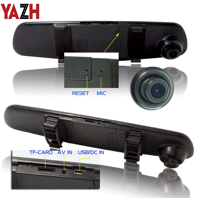 YAZH 4,3 дюймов зеркало заднего вида Автомобильный видеорегистратор Камера HD 1080P автомобильное зеркало видео рекордер камера заднего вида Автомобильный экран зеркальная камера