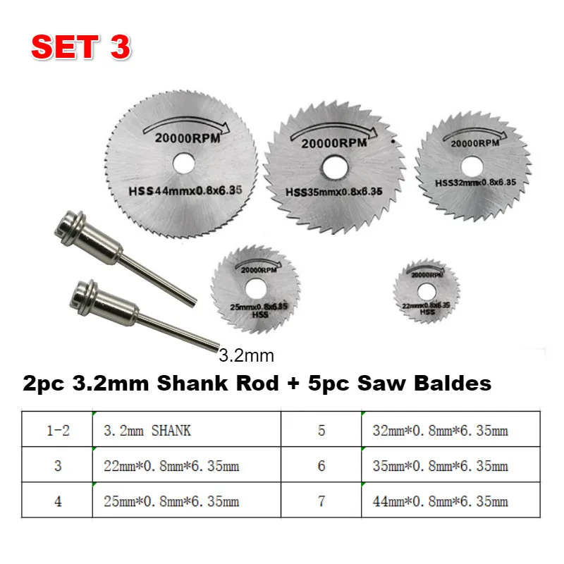 Set C 7 шт. HSS Циркулярный пильный диск роторный инструмент для Dremel металлический резак Электроинструмент набор дерева режущие диски сверлильная оправка среза - Цвет: Set C