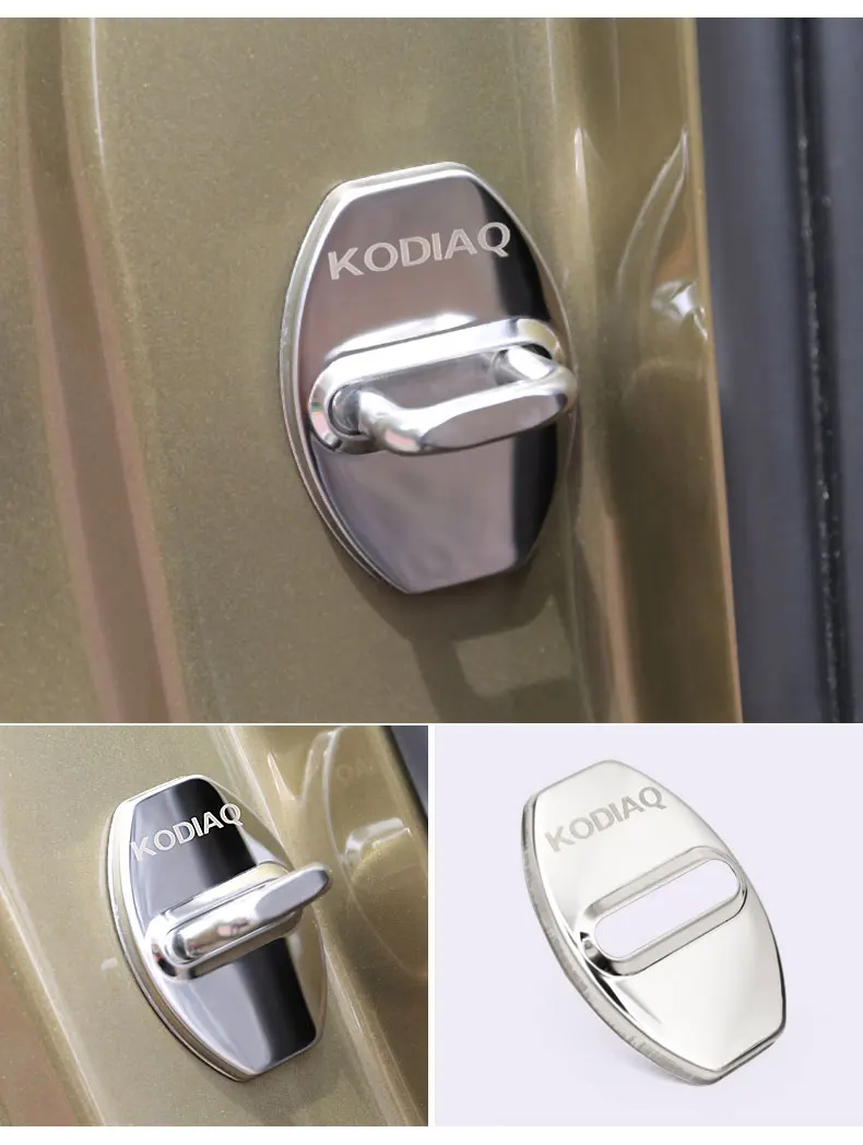 Дверный замок из нержавеющей стали, пряжка, накладка, защита, украшение, 4 шт., для Skoda Kodiaq, Стайлинг автомобиля