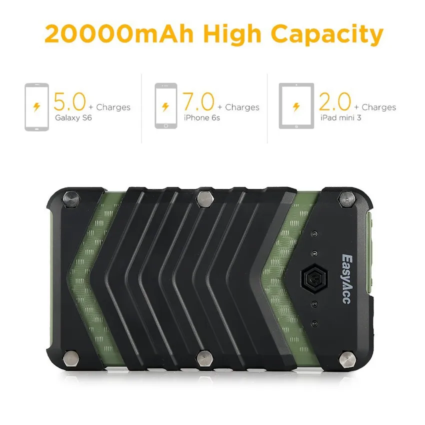 EasyAcc 20000mah Powerbank Waterproof Dual USB Port Poverbank External Battery Charger With Flashlight Power Bank For Xiaomi mi