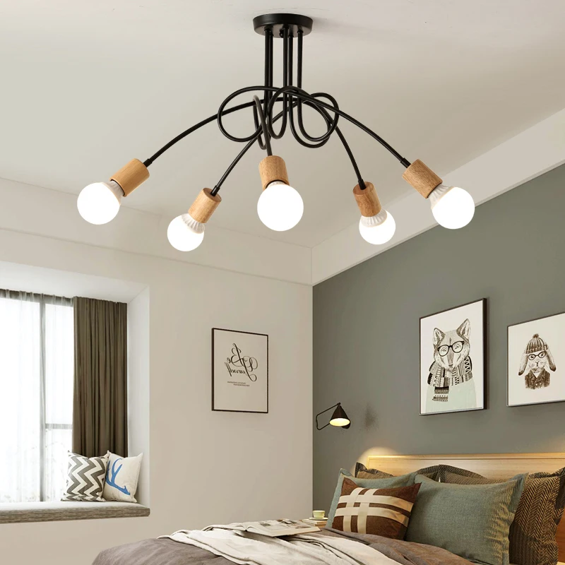 Скандинавский прочный деревянный потолочный светильник, гостиная, домашнее освещение, Lamparas, ретро искусство, паук, потолочный светильник E27, светильники