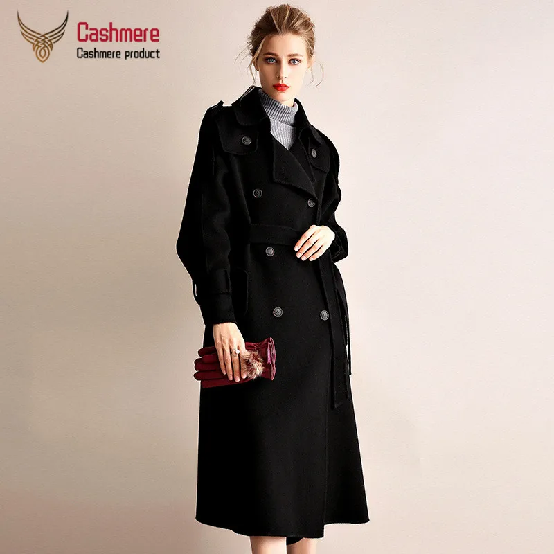 

Women's woolen coat 2019 autumn and winter new double-sided cashmere coat large size was thin double-faced woolen cashmere coat
