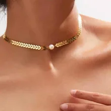 Европейский и американский крест-границы простой личности уличная мода новое ожерелье жемчуг рыбья кость ручная работы цепочка-ожерелье чокер