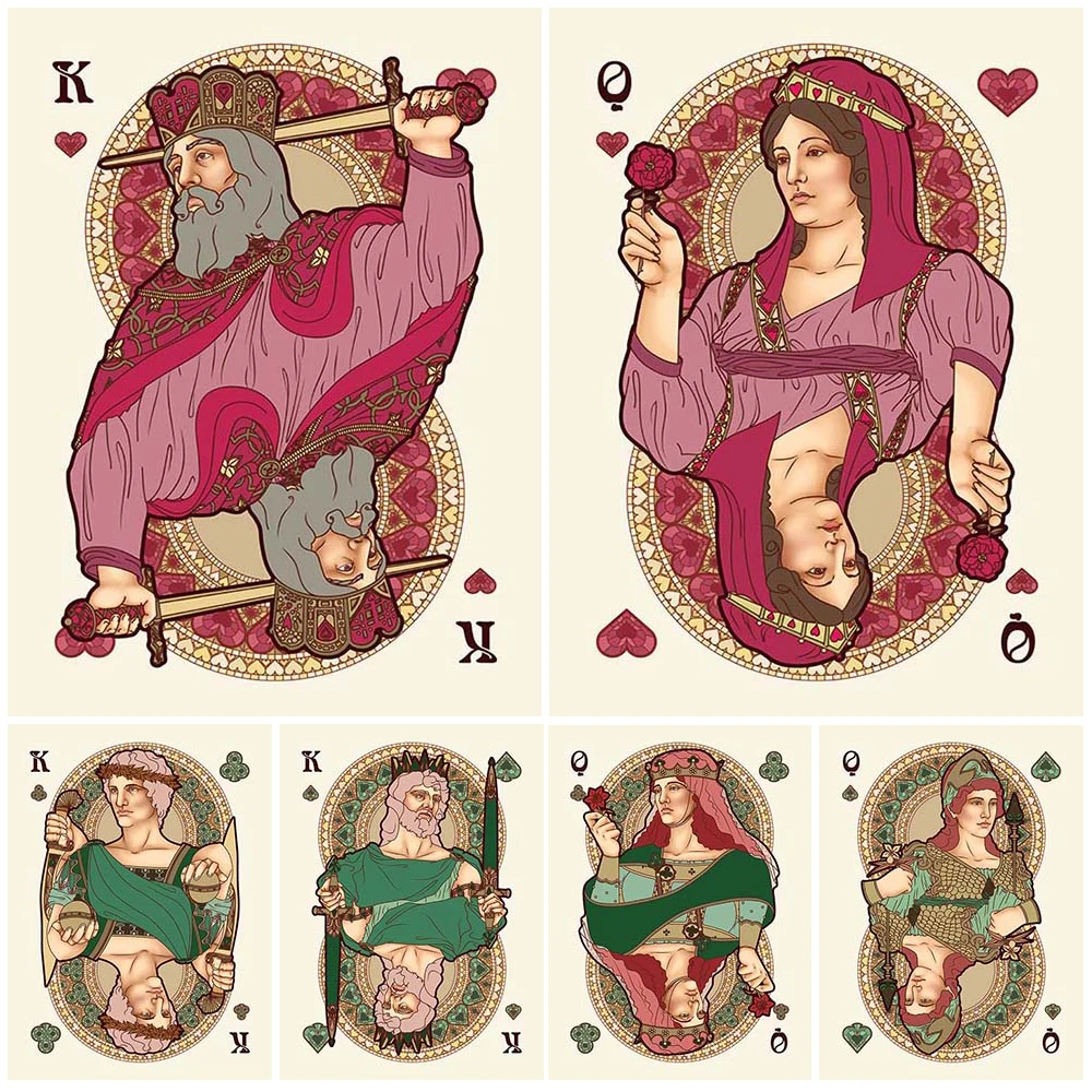 

Queen King New Playing Cards Vintage Poker Wall Art Canvas Painting Home Decor Wall Pictures For Living Room Posters Unframed