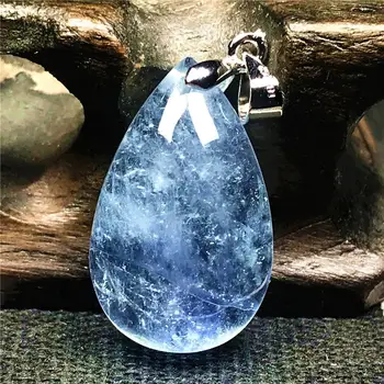 

Top Natural Ocean Blue Aquamarine Pendant Jewelry For Woman Man Crystal Silver 23x15x8mm Beads Clear Water Drop Stone AAAAA